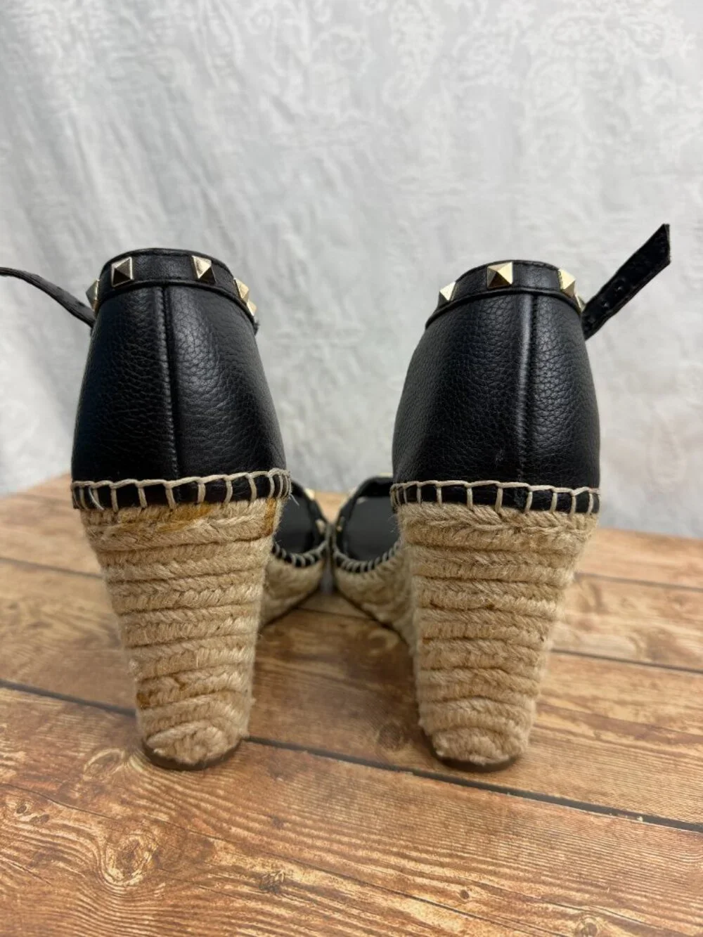 Marc Fisher Women’s Size 10 Black Studded Espadrille Wedge Sandals Ankle Strap